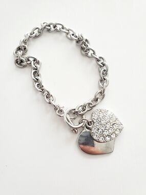 Classic Silver Heart Charm Bracelet with Crystal Accent